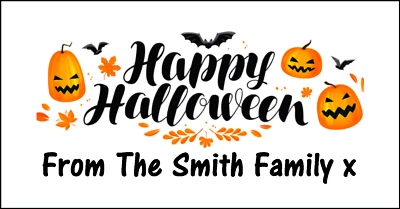 48 Personalised Happy Halloween Stickers Labels Party Bag Sweet Cones Pumpkins