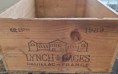 LYNCH BAGES 1989 CAJA DE VINO DE MADERA FRANCESA PAUILLAC-FRANCIA 19 5/8"×13×7 VINTAGE Foto 1 de 4