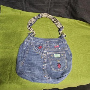 Vintage 1977 LEVI Denim Blue Jeans SCARF Handled Purse Ladybug PATCHES - Picture 1 of 24