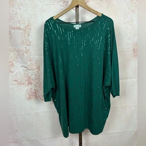 CATHERINES emerald holiday glam tunic top size 3X cocktail casual sequin knit - Picture 1 of 5
