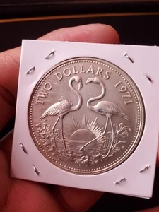1971 silver Bahamas 2 dollars flamingo - Bild 1 von 2