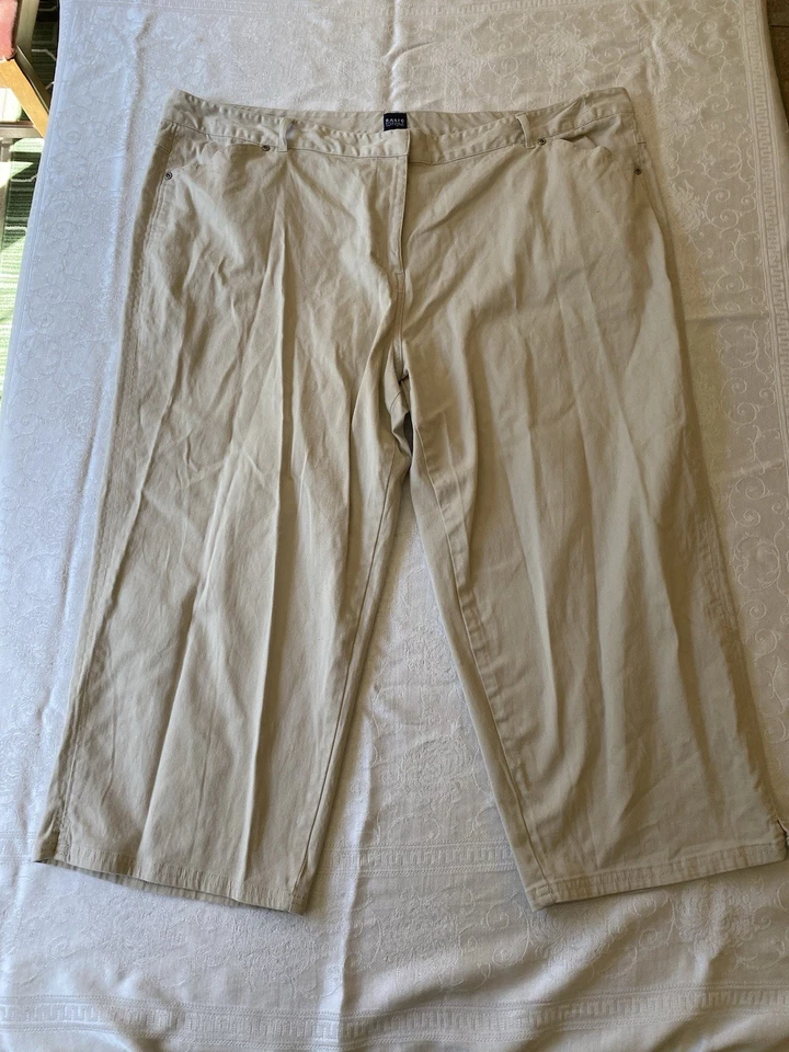 Basic Editions Women’s Cotton Stretch Khaki Cropped Pants Plus Size 26W - Image 1 of 4