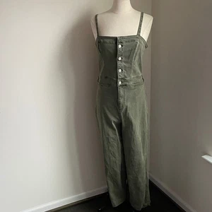 PAIGE Utility Jumpsuit Womens Sz 30 Olive Green Button Front Adjustable Strap - Picture 1 of 8