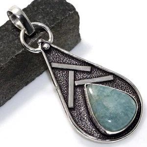925 Silver Plated Unique Design Aquamarine Pendant Jewelry Size 2.2" AU J871 - Bild 1 von 3