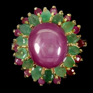 925 Sterling Silver Ring Oval Ruby 13x11mm Emerald Natural Gemstone Jewelry Sz 9 - Picture 1 of 14