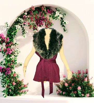 CHICO'S Purple FAUX FUR Trim Belted Vest Jacket Sleeveless Women's Large 3 - Image 1 of 4