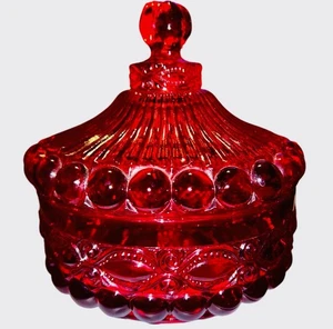Vintage Mosser Glass Ruby Red Eye Winker Candy Dish with Lid – Covered Glass Jar - Picture 1 of 4