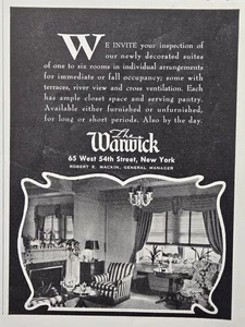 Anuncio impreso The Warwick Hotel Apartment Suites W 54th Street New York 1940 - Imagen 1 de 4