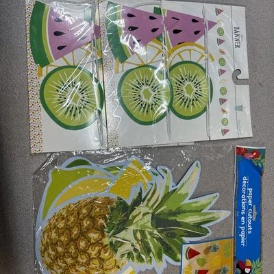 Tropical Fruit Paper Cutouts Party Decor 8 Piece Hawaiian Theme,  2 fruit banner - Image 1 of 4
