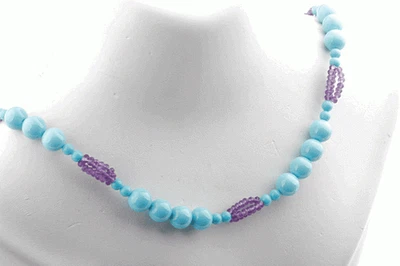 Halskette mit Türkisen, Amethysten und silbernem Schnecken Verschluss  * - Bild 1 von 4