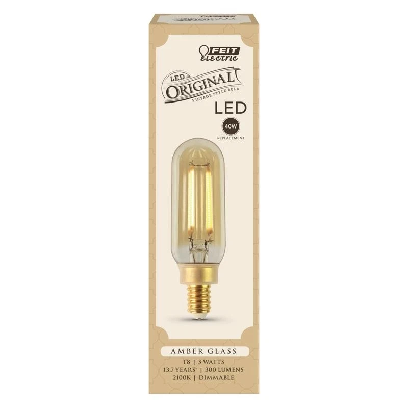 Feit Electric Amber Clear Vintage T8 E12 Candelabra Base LED Bulb 40W 120V 300 - Image 1 of 1