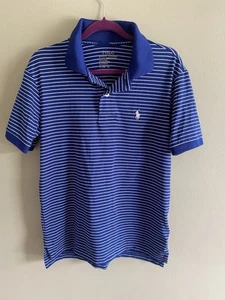 NWOT Polo Ralph Lauren Boys Polo Shirt S Blue Striped Performance - Picture 1 of 8