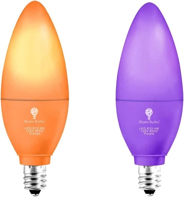 2 Pack Bluex LED Candle Purple Orange Light Bulb - 4W (40Watt Equivalent) - E12