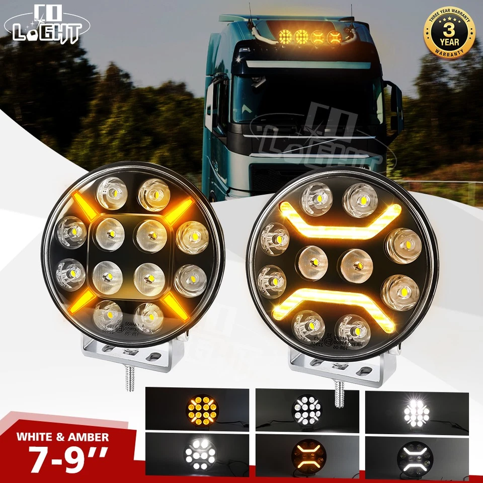 7"/9" Full Led Spot Light Plus Amber & White Drl 12v 24v Jumbo Round Truck Van - Image 1 of 1