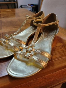 Wedding Or Formal Attire, Gold Sandals w/Ankle Strap By Enzo Angiolini Sz 9.5M - Picture 1 of 11