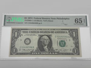 1974 $1 Federal Reserve Note Minted in Philadelphia PMG 65 Gem Uncirculated EPQ - Picture 1 of 4