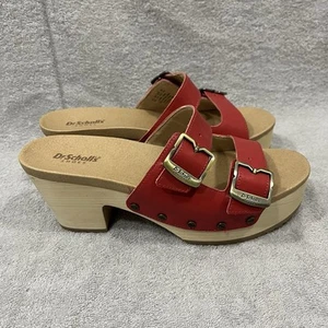 Dr Scholls Original Vibe Size 8 Platform Slide Leather Sandals Retro Comfort RED - Picture 1 of 9