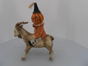 Bethany Lowe Halloween Jack O Linterna Montando una Cabra 8” Ver Fotos - Imagen 1 de 12