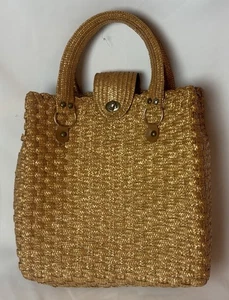 Vintage Strandtasche aus geflochtenem Stroh groß Korbgeflecht Drehverschluss Retro 60’s 70’s - Bild 1 von 9
