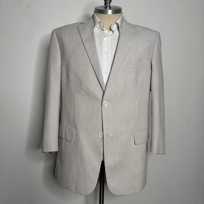 Vinci Designed in Italy Seersucker Blazer Jacket Size 48L Beige White Striped - Image 1 of 4