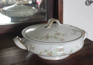 Covered Casserole Theodore Haviland Limoges France Pink Roses w/ Blue Ribbon - Picture 1 of 13