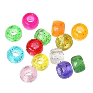 Mixed-Colour Glitter Acrylic Pony Beads Large Hole 9x6mm Pack Of 100+ - Picture 1 of 1