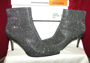 NEW STEVE MADDEN HARPIR SZ 6.5 PEWTER ALL OVER EMBELLISHED POINTED TOE BOOTIES - Picture 1 of 12