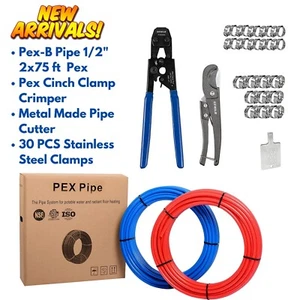 Pex-b Pipe/Tubing 1/2" 2x75ft Rolls Cinch Clamp Crimper Kit for Plumbing Project - Picture 1 of 10