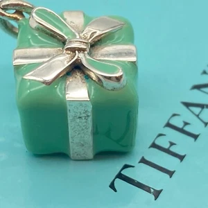 Tiffany & Co. Enamel Gift Box No Chain Pendant Necklace Sterling Silver 4.8g - Picture 1 of 11