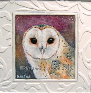 Barn Owl bird art embossed watercolour painting original mounted Suzanne Le Good - Picture 1 of 2