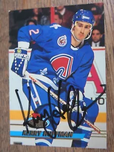 Tarjeta firmada Stadium Club #33 1993 Kerry Huffman Quebec Nordiques - Imagen 1 de 3
