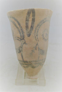 ANCIENT INDUS VALLEY HARAPPAN TERRACOTTA VESSEL WITH ANIMAL MOTIFS 2000 BC