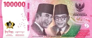 100,000 Indonesia Circulated Currency. 2022 Series Banknotes Mohammad Hatta Bill - Picture 1 of 2
