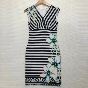 Vestido Funda Rayas Floral Sin Mangas Fiesta Cóctel Vestido Caché Talla S - Imagen 1 de 7