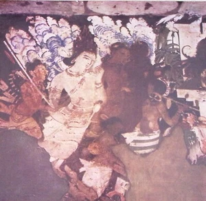 Indra and the Apsaras in the panel above the doorway of Cave No. 17 - Picture 1 of 3