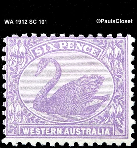 AUSTRALIA WESTERN AUSTRALIA 1912 SC 101 SWAN BRIGHT VIOLET 6p MLH FINE - Picture 1 of 2