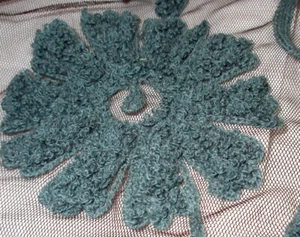 Turquoise Embroidered Fabric Sheer Floral 28x88 - Picture 1 of 7