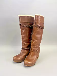 Retro UGG AUSTRALIA Savanna Tall Knee High Brown Shearling Boots Clog Size 7 - Picture 1 of 12