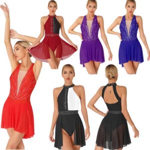 Women Bodysuit Irregular Ballet Leotard Dress Lyrical Tulle Skirt Contemporary - Picture 1 of 123