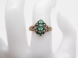 Anello antico vittoriano 1870 $2400 1,25 ct perle di smeraldo colombiane oro giallo 14 kt - Foto 1 di 5
