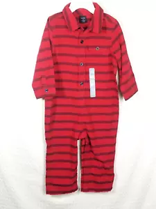 Baby Gap One Piece Boys Red Striped 18 - 24 Months Romper Button Front Collar - Picture 1 of 6