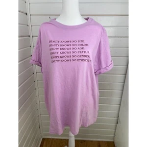 NWOT Ava & Viv 1X pink/purple T-Shirt Beauty knows no size color age status gend - Picture 1 of 6