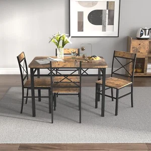 Dining Table Set for 4, Wood Kitchen Table with Chairs Dinning Table Set - Picture 1 of 7