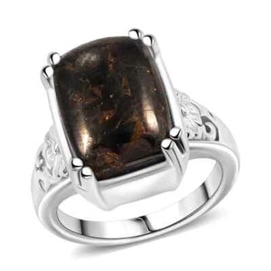 Matrix Silver Shungite 5.00 ctw Solitaire Ring in Platinum Plated Copper with - Picture 1 of 9