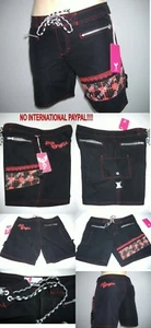 New Junior Womens 5 SEA ANGEL Punk Surf Swim Board Shorts Black Pink - Picture 1 of 1
