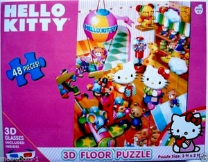 SANRIO, HELLO KITTY, 48 PIEZAS, JUEGO DE ROMPECABEZAS DE PISO 3D, GAFAS 3D INCLUIDAS, NIÑOS 4+, NUEVO - Imagen 1 de 5
