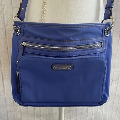 Tyler Rodan Blue Purse Crossbody Bag Metal Accents Snap And Zipper Adjustable - Image 1 of 4