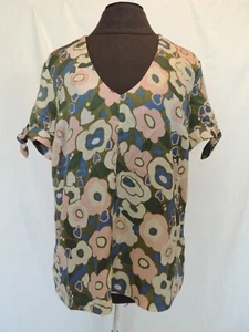 Modcloth Gr. L Bluse Oberteil Blumen Retro Kurzarm V-Ausschnitt  - Bild 1 von 4