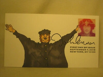 John Lennon First Day Issue 1 of 1 hand drawn 2018  FDC Beatles cover art ! - Image 1 of 2