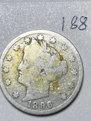 1896 LIBERTY "V" NICKEL, lower mintage date, #188 Cover